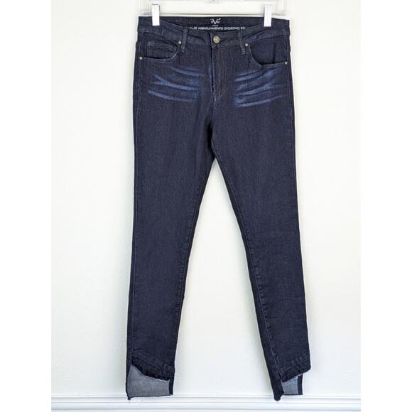 Versace V1969 Jeans Skinny Step Hem Raw Mid Rise Blue Boho Whiskering Size 27 - Picture 1 of 12